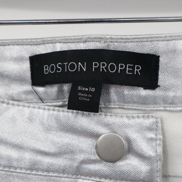 Boston Proper Metallic Pants Women 10 Silver Festive Holiday Party Night Out - Picture 2 of 16